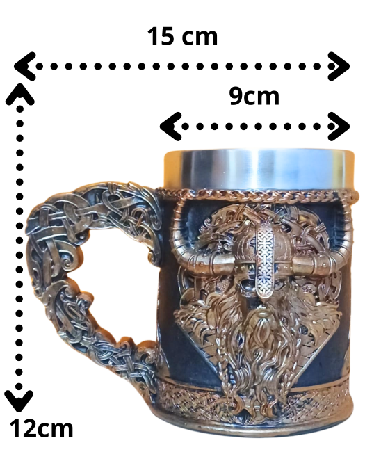 Jarra de cerveza con vikingo en relieve