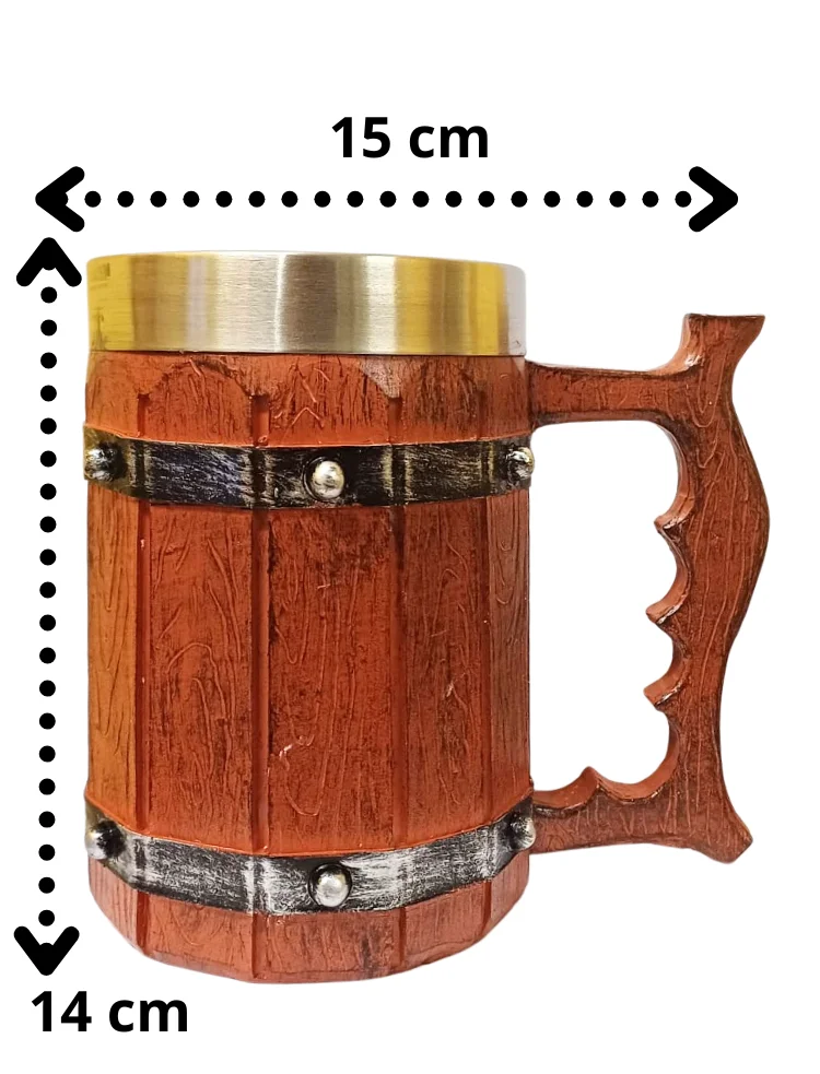 Jarra Vikinga para cerveza o hidromiel imitación madera 550ml 15cm x 14cm